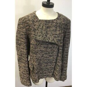 Louben Jacket Women 18 Brown Black Blazer Tweed Asymmetrical Zip Cotton Blend